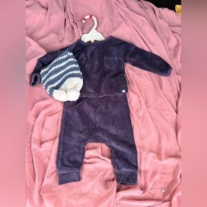 Cozy Navy Kids Matching Set with Knit Hat
